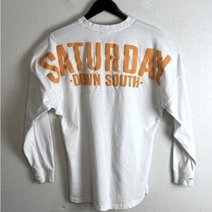 SDS Saturday Down South L/S Graphic T-Shirt Mens Medium White Orange Logo Stains